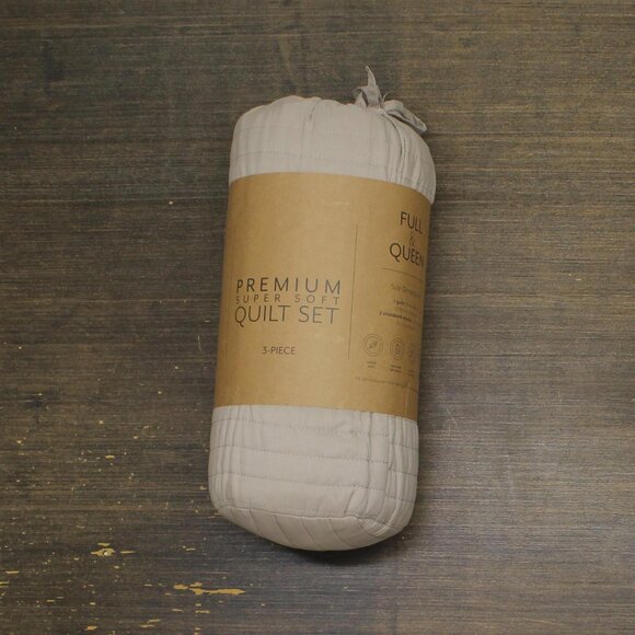 NWT iEnjoy Home Season 3-Piece Stripe Stitch Quilt Set Beige Brown Full / Queen - Picture 5 of 10